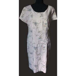 Chadwicks Women's 10 Pink Floral Linen Blend Midi Dress, Vtg